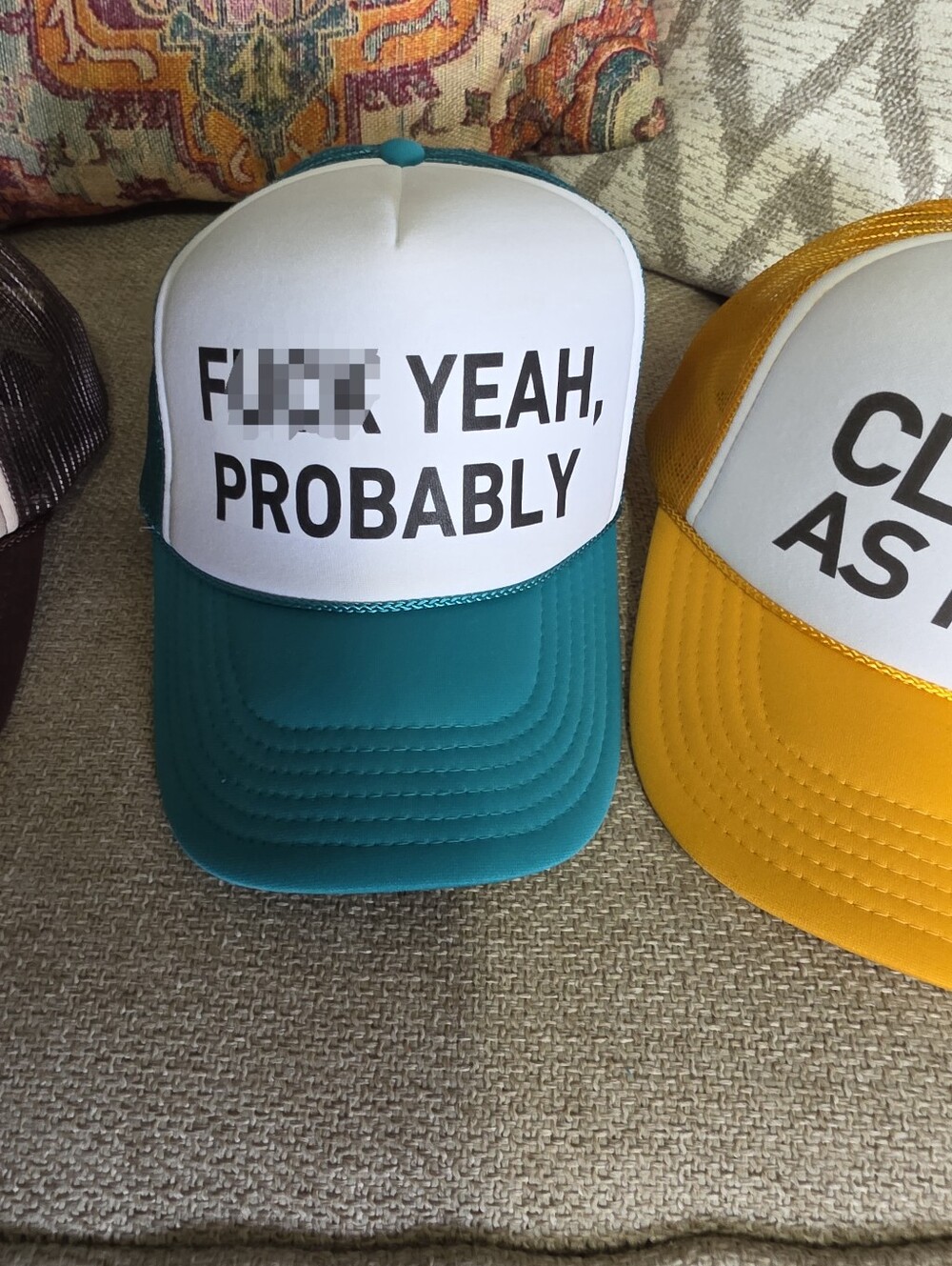 Teal and White Trucker Hat with Phrase - Casual Snapback